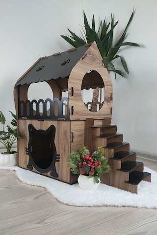 Digitus Kedi Evi Teraslı İki Katlı Merdivenli