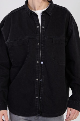 Barrels And Oıl Erkek Çift Cep Çıtçıtlı Denim Ceket - Siyah Siyah