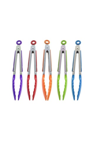 Siyah Hi-q Mını Silikon Pişirme Yemek Servis Barbekü Maşası Paslanmaz Çelik Saplı Gereçler