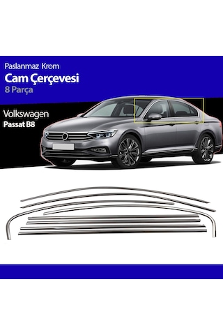 Volkswagen Passat B8 Krom Cam Çıtası Çerçevesi 8 Parça 2015-2019