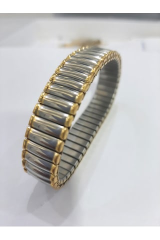 Çelik Bileklik Metal Düz Elastik Model 1 Cm Genişlik 18 Cm Uzunluk Ortası Gümüş Kenarı Gold Altın - Gümüş