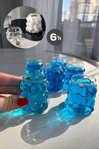 Tilbe Home 6'lı Mini Boncuk Şekilli Bardak Kahve Sunum Bardağı Isıya Dayanıklı Üzüm Bardak 90 Ml. Şeffaf
