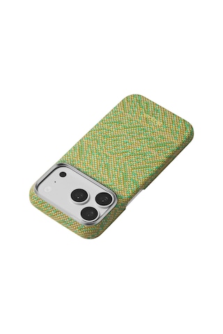Apple Uyumlu Apple iPhone 18 Pro Kılıf M-safe Özellikli Aramid Karbon Fiber Pitaka Wind Over Wheat Kapak Sarı-yeşil Sarı - Yeşil