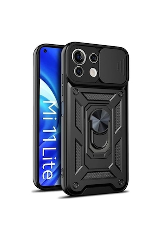 Nettech Xiaomi Mi 11 Lite Uyumlu Kızaklı Panzer Seri Arka Koruma Kılıf - Siyah Siyah