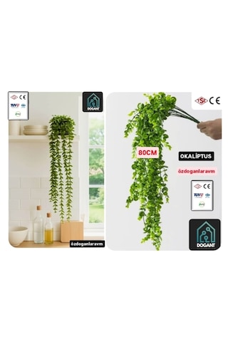 Yapay Bitki Sarkıt Okaliptüs Tesbih Dekor Çiçegi 80 Cm 15 Dallı Açık Yeşil