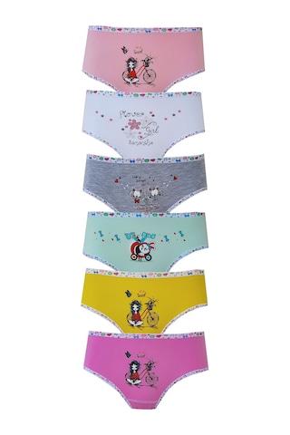 Hepsine Rakip Tutku 6lı Kız Çocuk Baskılı Renkli Külot Likralı Slip Karışık