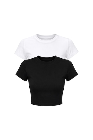 Shade Kadın Kısa Kollu Bisiklet Yaka Crop T-shirt 60286904 - Siyah-beyaz Siyah - Beyaz