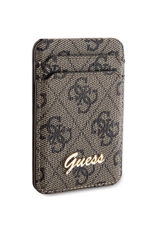 Guess Lisanslı Magnetik Standlı Kartlık 4g Desenli Metal Script Logolu Kahverengi
