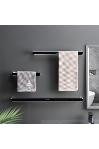 Yunboo Banyo Duş Odası Süpürge Tutucu, Delme Yok Kurulum, Güçlü Süksiyon Cup, Uzunluğunda Siyah, Tek Çubuklu Havlu Rafı, Dayanıklı Plastik Malzeme Diğer