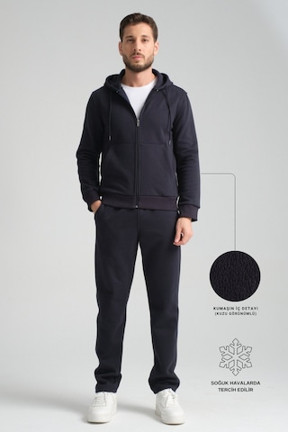 Shooter Sportswear Shooter Erkek Kışlık Eşofman Takımı Thermosoft Teknolojisi İçi Kuzu Görünümlü Regular Kalıp Minimal Logo Kapüşonlu Lacivert