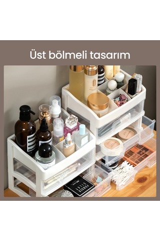 Vusıgn Çekmeceli Kozmetik Organizer Makyaj Düzenleyici Raf 22x16x13 Cm Beyaz