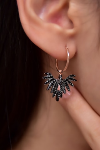 Papatya Silver 925 Ayar Gümüş Rose Kaplama Siyah Zirkon Taşlı Kadın Anka Kuşu Figürlü Halkalı Küpe