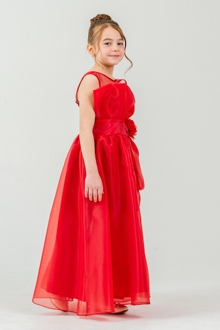 Mnk Baby & Kids Kız Çocuk Organze Tül Çiçek Ve Fiyonk Detaylı Gipe Sırtlı Prenses Abiye Elbise M00800 Kırmızı