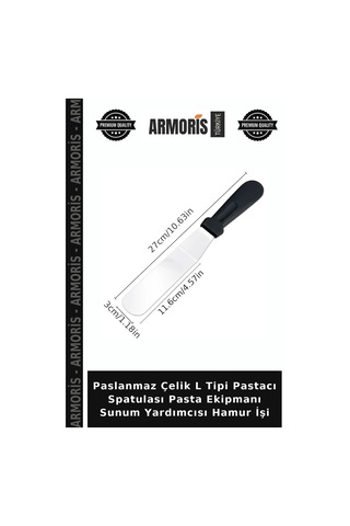 Paslanmaz Çelik L Tipi Pastacı Spatulası Pasta Ekipmanı Sunum Yardımcısı Hamur İşi Siyah