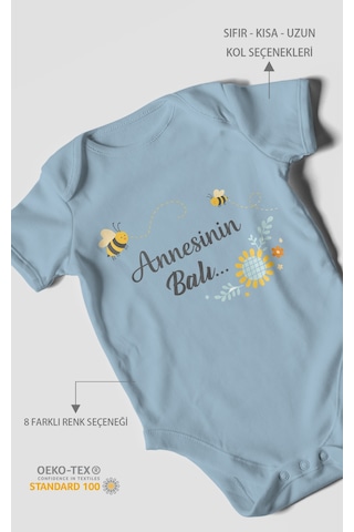 Morivokids Annesinin Balı Kısa Kollu Bebek Body %100 Pamuk Bebe Mavisi
