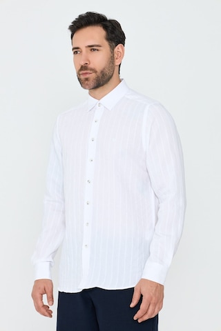 White Stone Beyaz Çizgili Uzun Kollu Dynamic Fit Erkek Gömlek