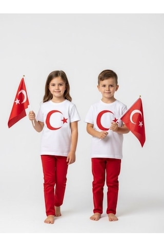 Zekids Çocuk Ay Yıldız Baskılı Yarım Kollu T-shirt-17206 Beyaz