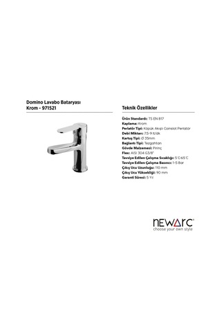 Newarc 971521 Domino Lavabo Bataryası Krom