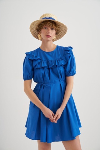 Mathilda Store Kadın Mavi Mini Poplin Elbise Mavi