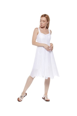 Beyaz Askılı Vual Asimetrik Yazlık Elbise Beyaz