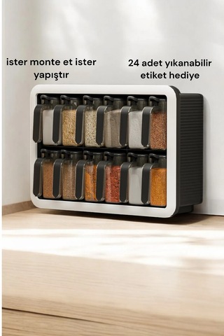 Standlı 12li Kendinden Yapışkanlı Kaşıklı Etiketli Kapaklı Bahara Siyah