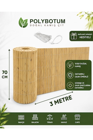 Polybotum Premium Doğal Kamış Hasır Balkon Çiti 70x300 Cm Sık Dokuma Dayanıklı Bahçe, Teras Ve Balkon İçin Dekoratif Gizlilik Çiti Sarı - Siyah