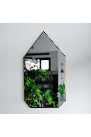 Ayna Duvar Askılı Zincirsiz Geometrik 50x30cm Antik Pirinç