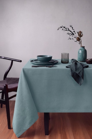 Gauze Fabric Design Kadife Dokulu Dertsiz Masa Örtüsü, Safir Mint