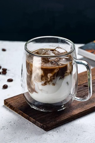 2 Adet Kulplu Çift Cidarlı Cam Çay Ve Kahve Kupası 250 Ml