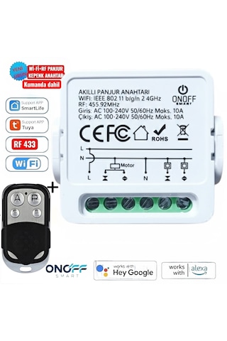 Onoff Tuya Wifi + Rf Akıllı Kepenk Panjur Anahtar Röle 10 Amper Kumanda Dahil Tuya Wifi