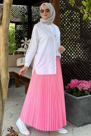 Rabia Şamlı Eliz Pembe Plise Etek Normal