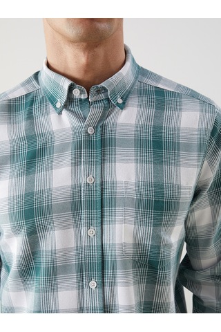 Lcwaıkıkı Classic Yeşil Regular Fit Uzun Kollu Ekose Gabardin Erkek Gömlek