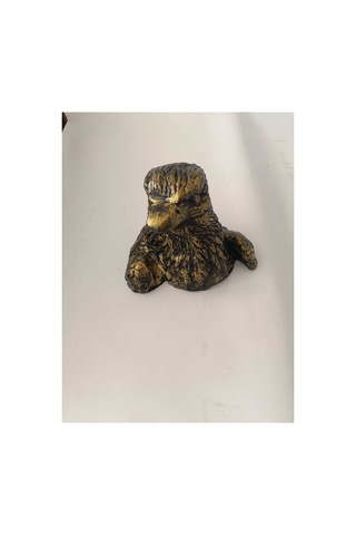 Antik Eskitme Kartal Başı Biblo - Taş Tozu Dekoratif Heykel 16x15 Cm Altın