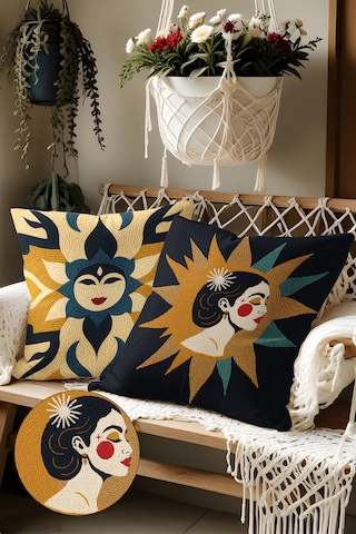 2 Li Nakış Desenli, Çift Taraflı Baskı, Kırlent Kılıfı Seti 18