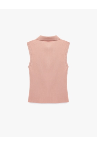 Koton Yarım Düğmeli Triko Polo Yaka Kolsuz Bluz Pembe 7wak30024ht Gül