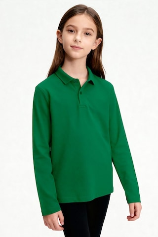 Yeşil Polo Yaka Basic Uzun Kollu Unisex Çocuk T-shirt - 11170 Yeşil