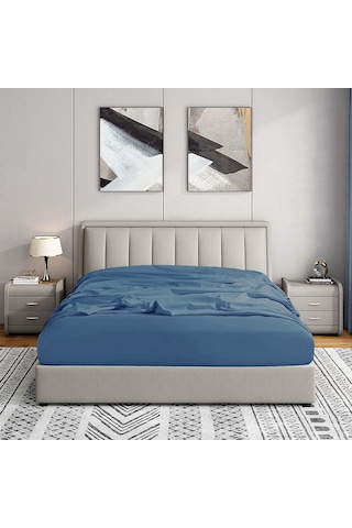 Soley Jersey %100 Pamuk Çift Kişilik 140 X 200 Lastikli Çarşaf İndigo Mavi