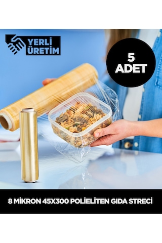 8 Micron 45x300 Polietilen Gıda Streci 5 Adet
