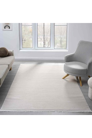 Düz Krem Bej Sade Dikey Çizgili Modern Yıkanabilir Halı - Mk12001bjs Krem - Bej