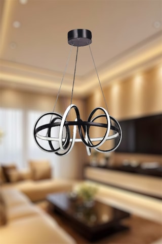 Ey Shop Siyah Çember Model 3 Renk Led Avize Beyaz&sarı&günışığı Siyah