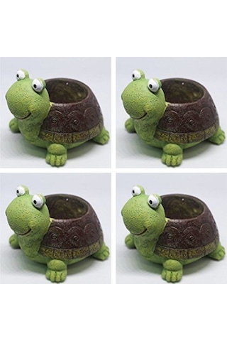 Florada Dekoratif Kaplumbağa Saksı 4'lü Set, Sevimli Hayvanlar