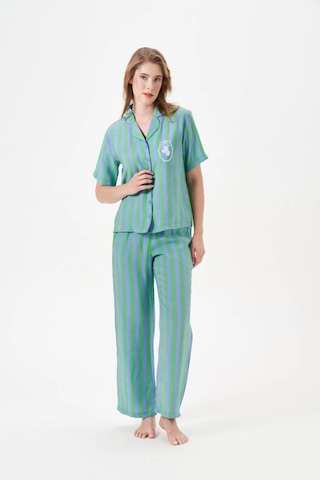 İkikareshop Pjs 29043 Kadın Düğmeli Pijama Takımı Çok Renkli