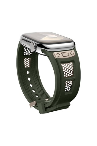 Apple Uyumlu Watch 44mm Cppl Krd-117 Hava Alabilen Delikli Metal Süslemeli Desenli Silikon Kordon-titanyum-