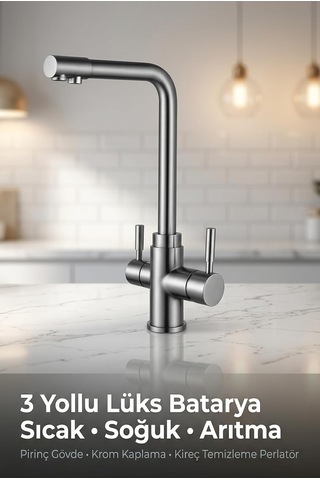 Watalina Lüks Üç Yollu Musluk, Su Arıtma Cihazı Uyumlu, Krom Kaplama, 315 X 270 Mm Diğer