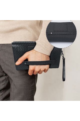 Lenyes Lb531 Brett Dokuma Pu Mat Deri Bilek Tasarımlı Çizilmeye Dayanıklı Aksesuar El Çantası Siyah