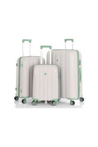 Mçs 3lü Set Kırılmaz Silikon Seyahat Valizi Bavulu V305 Kemik Su Yeşili Bej