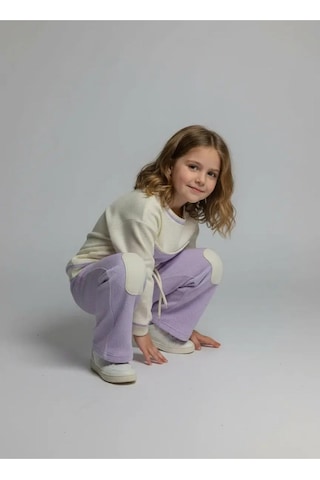 Aden Kids Unisex Çocuk %100 Pamuk Alt Üst Takım Beyaz - Lila
