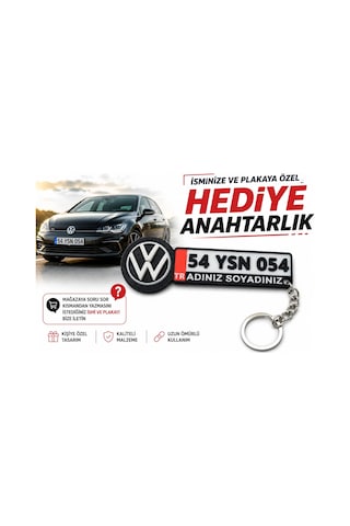 Volkswagen Logolu Ve Plakalı Anahtarlık , Kişiye Özel - Hediyelik Vw Araç Plaka Anahtarlık - Plakalı