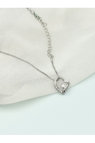 Brezza Lusso Jewelry Axcce Serie Kalpli Tektaş Kolye Gümüş