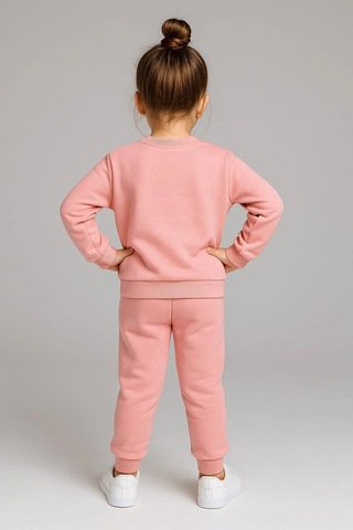 Kız Çocuk %100 Pamuk Gül Baskılı Eşofman Takımı Pudra